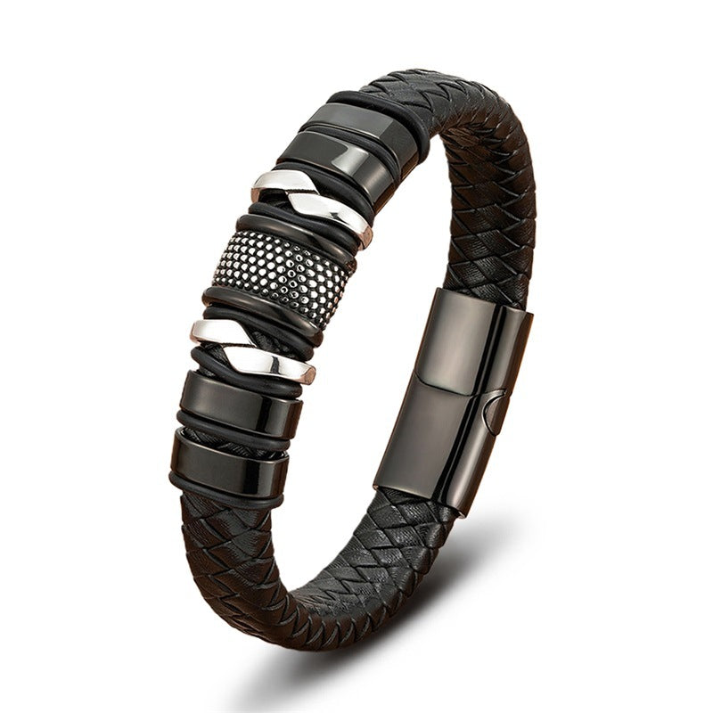 Retro Stainless Steel Leather Bracelet